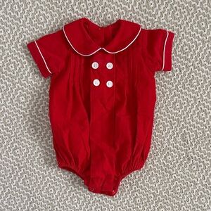 Classic Whimsy Red Baby Corduroy Bubble with white Trim